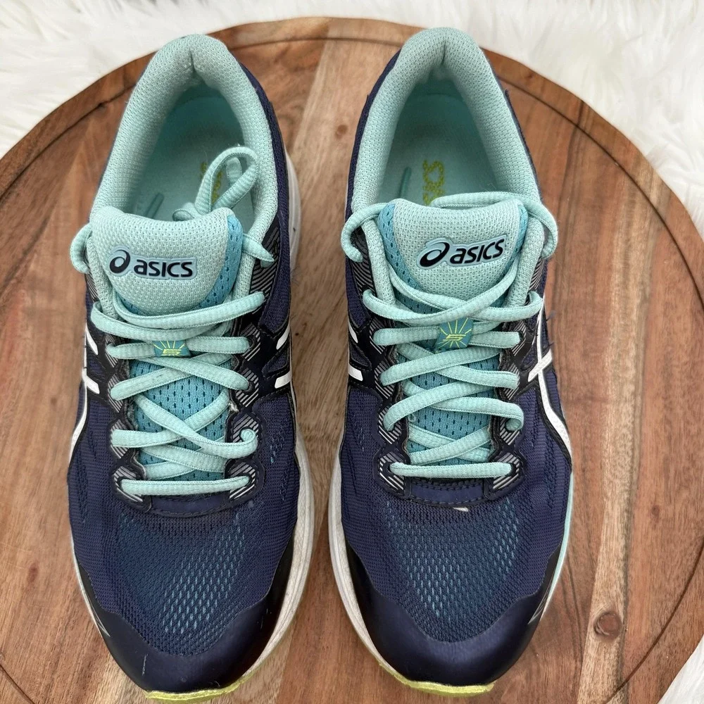 Asics GT-1000 5 Running Shoes Womens 7 Navy Aqua Good T6A8N Stability Sneakers